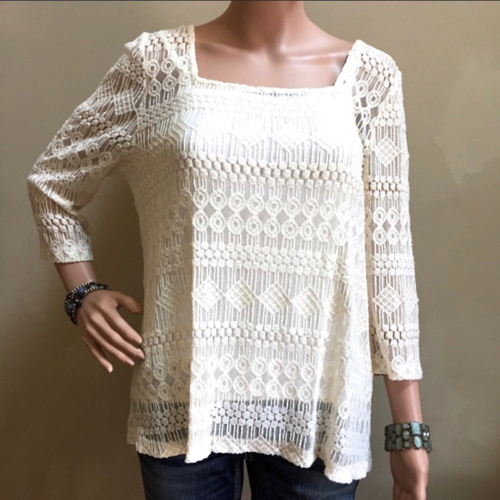 Lucky Lace and Mesh Cream Colored Top - Picture 3 of 6